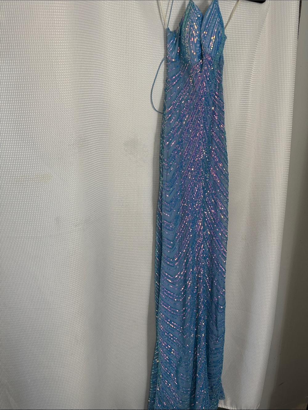 Blue Sequin V-Neck Evening Gown